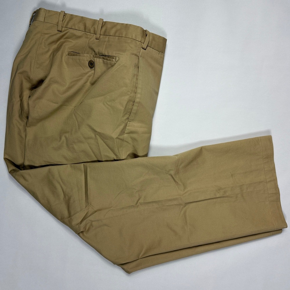 Saks Fifth Avenue Mens Chino Pants 36x29 Tan Khaki 100% Cotton Straight Trousers